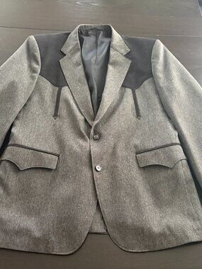 Mens Circle S Western Cowboy Gray Black Blazer Size 44R Made In USA